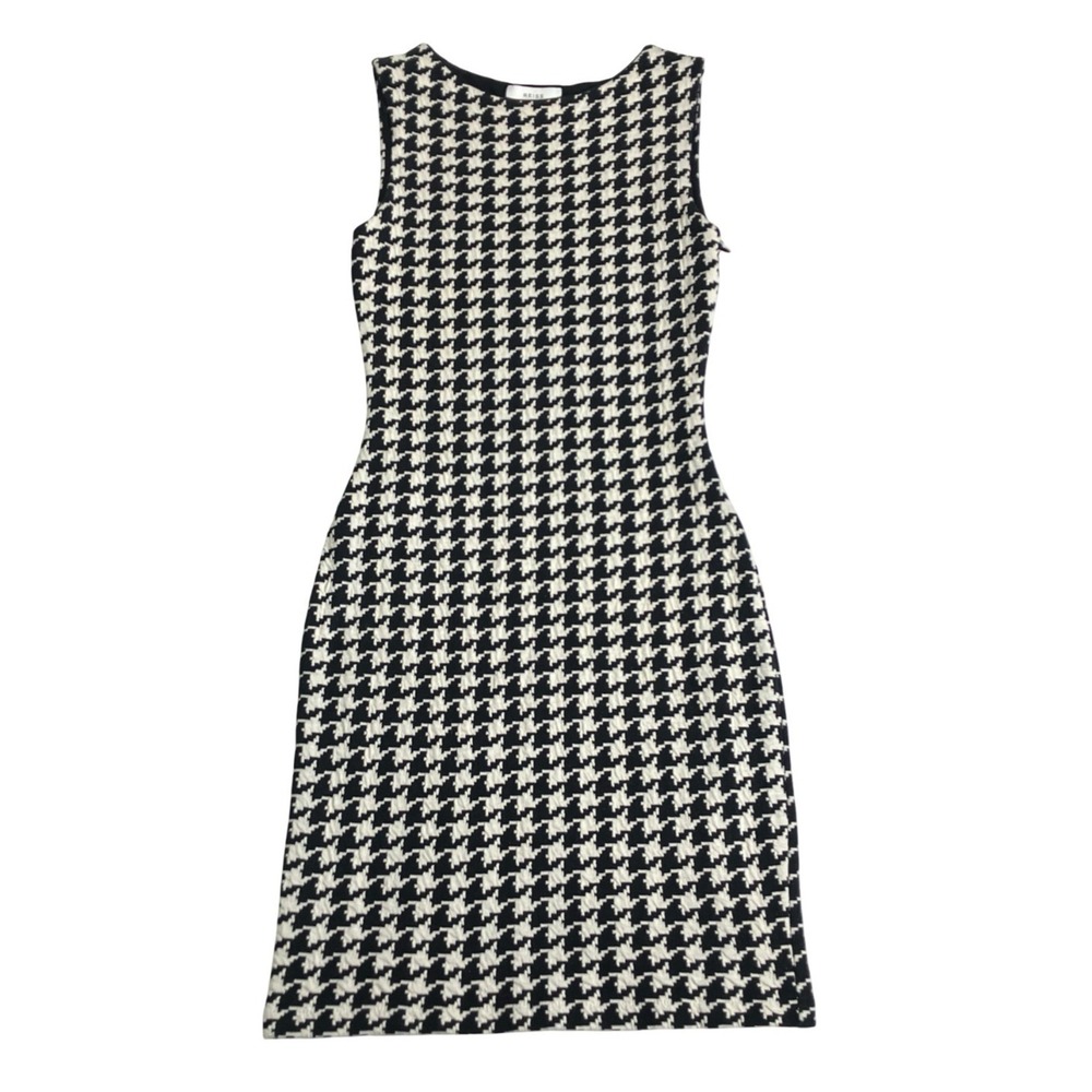 Reiss Houndstooth Sheath Dress Womens 6 Black Cream Textured Knit Portugal